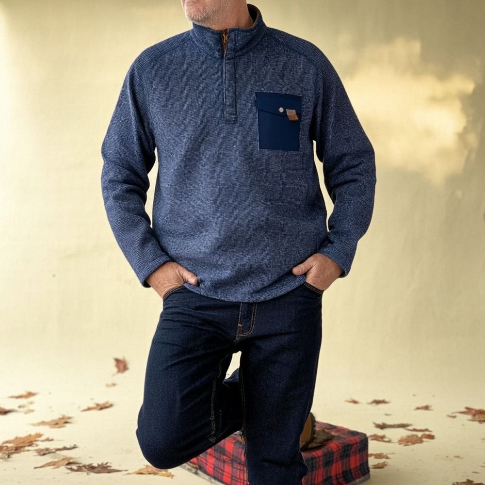 Woolrich Blue Heather Quarter Snap Pullover Sweater Fleece‎ Pocket - Size XXL